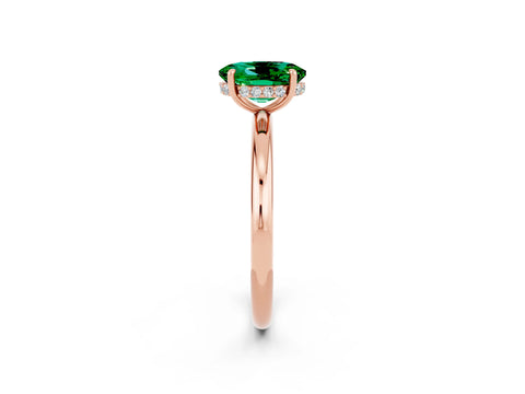 Rose gold Oval Cut Emerald Solitaire Ring with Thin Band and Four-Prong Setting_14
