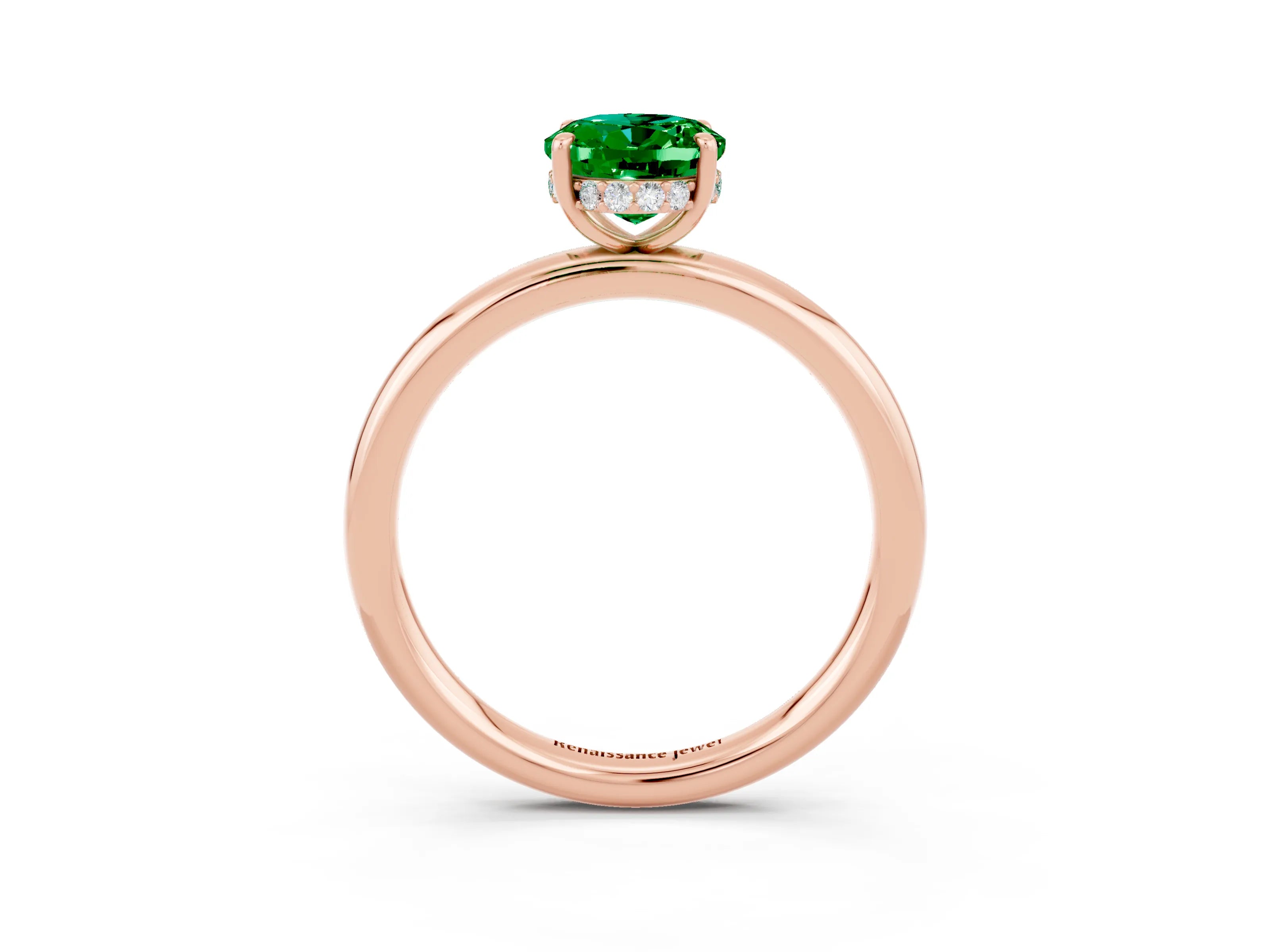 Rose gold Oval Cut Emerald Solitaire Ring with Thin Band and Four-Prong Setting_15