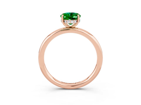 Rose gold Oval Cut Emerald Solitaire Ring with Thin Band and Four-Prong Setting_15