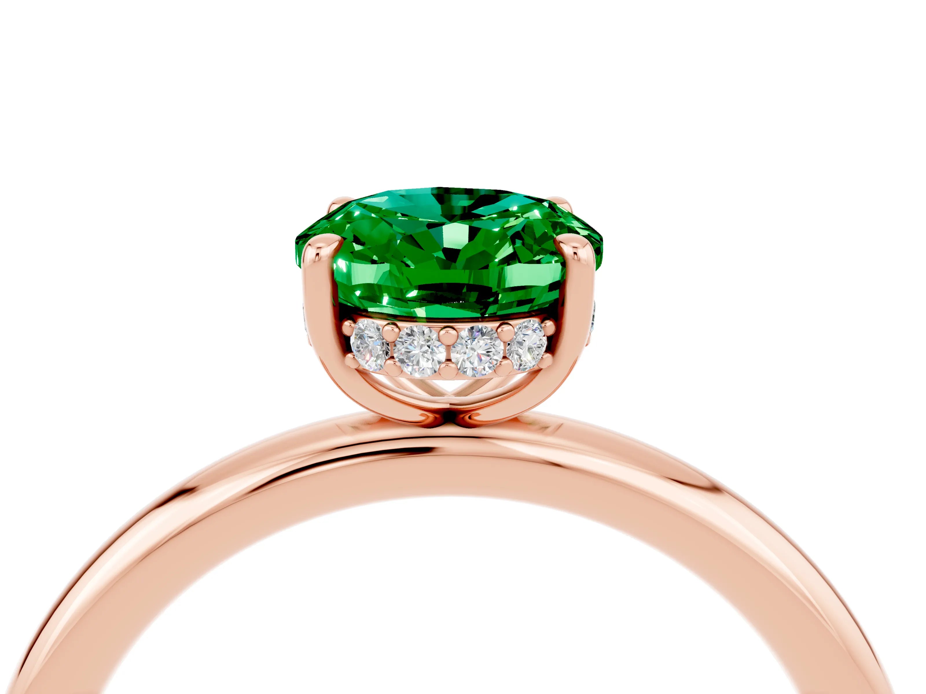 Rose gold Oval Cut Emerald Solitaire Ring with Thin Band and Four-Prong Setting_16