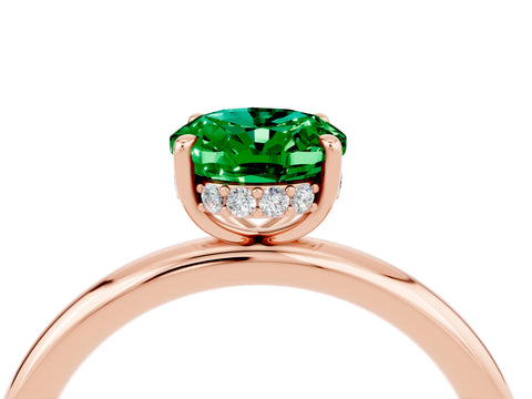Rose gold Oval Cut Emerald Solitaire Ring with Thin Band and Four-Prong Setting_16