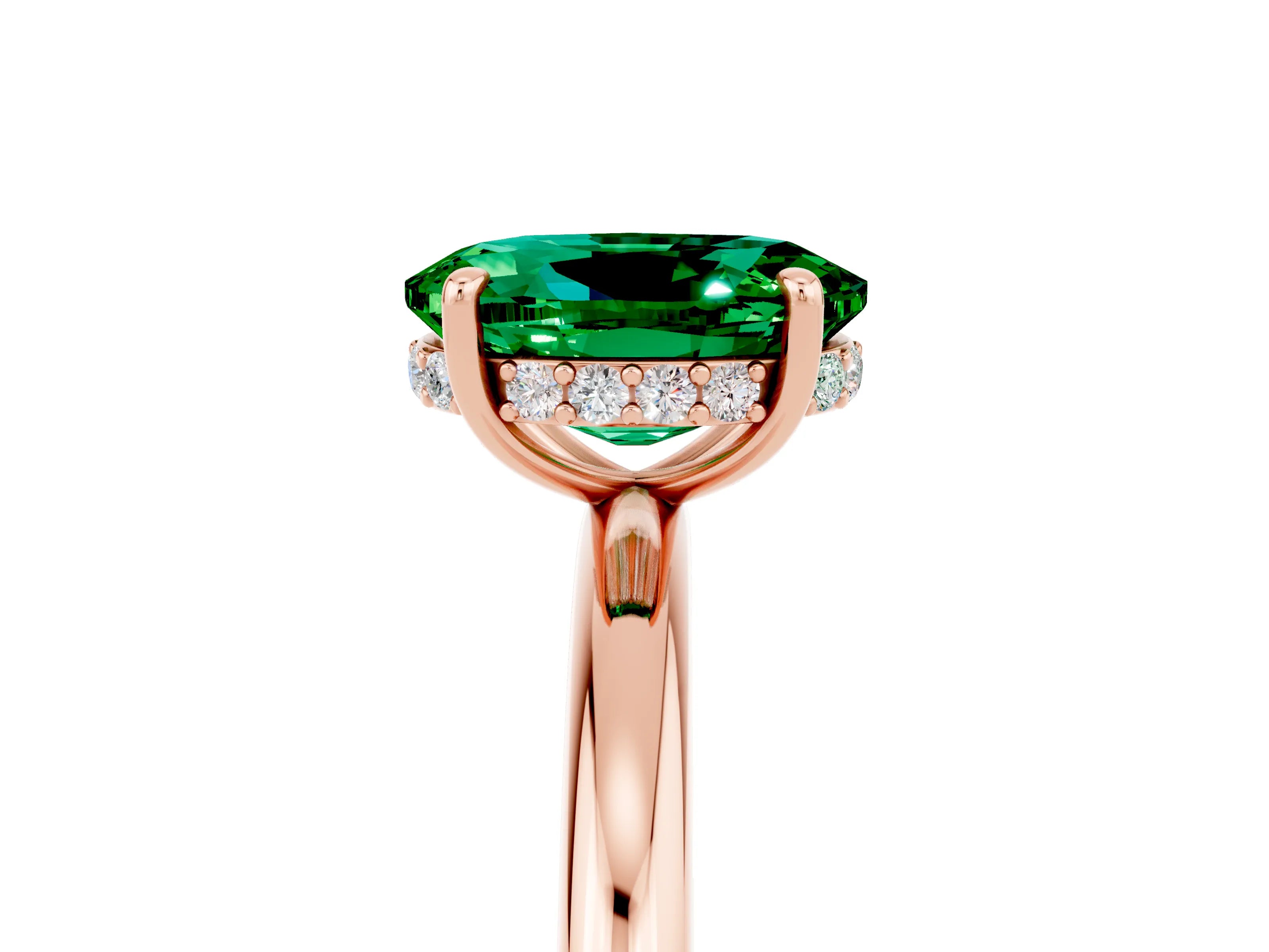 Rose gold Oval Cut Emerald Solitaire Ring with Thin Band and Four-Prong Setting_17