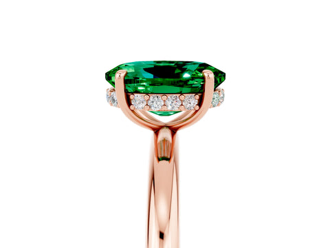 Rose gold Oval Cut Emerald Solitaire Ring with Thin Band and Four-Prong Setting_17