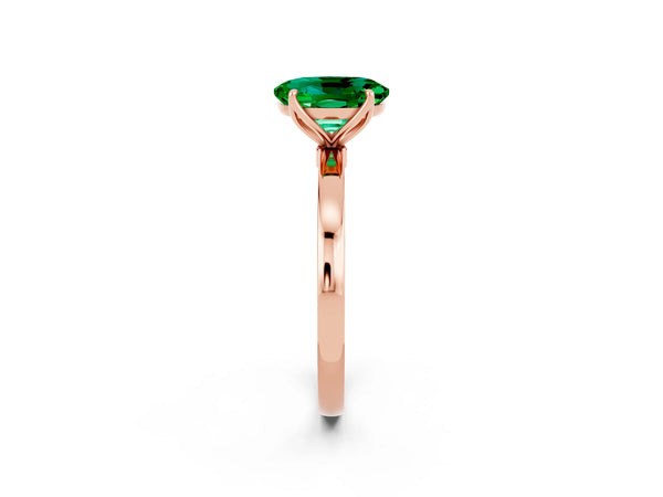 Rose gold Oval Cut Emerald Solitaire Ring with Thin Band and Prong Setting