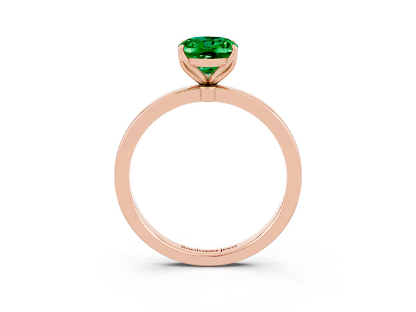 Rose gold Oval Cut Emerald Solitaire Ring with Thin Band and Prong Setting