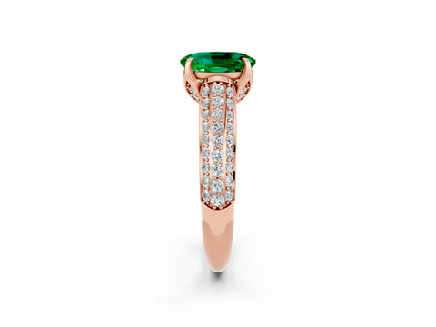 Rose gold Oval Cut Emerald Solitaire Ring with Three-Row Pavé Band and Four-Prong Setting_14