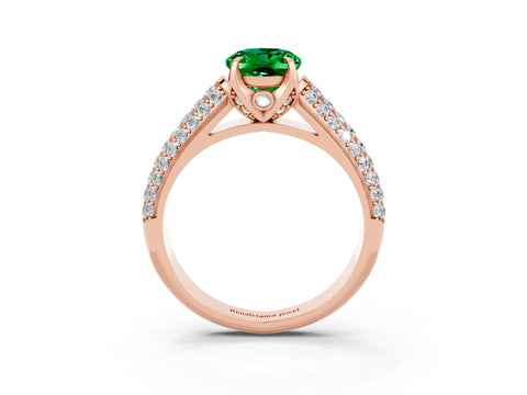Rose gold Oval Cut Emerald Solitaire Ring with Three-Row Pavé Band and Four-Prong Setting_15