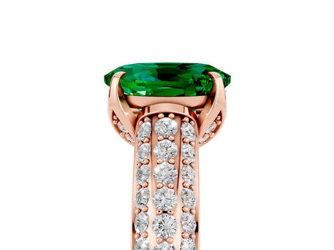 Rose gold Oval Cut Emerald Solitaire Ring with Three-Row Pavé Band and Four-Prong Setting_17