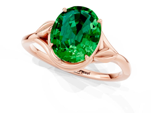 Rose gold Oval Cut Emerald Solitaire Ring with Twist Band and Four-Prong Setting_25
