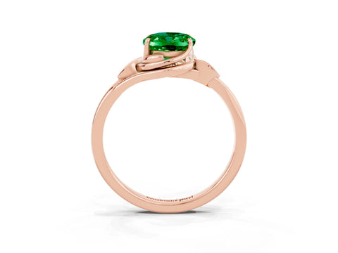 Rose gold Oval Cut Emerald Solitaire Ring with Twist Band and Four-Prong Setting_27
