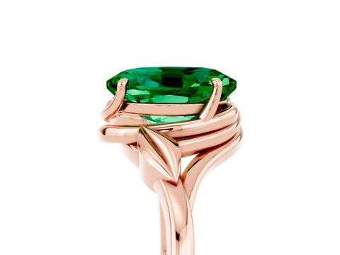 Rose gold Oval Cut Emerald Solitaire Ring with Twist Band and Four-Prong Setting_29