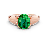 Rose gold Oval Cut Emerald Solitaire Ring with Wide Band and Prong Setting