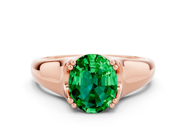 Rose gold Oval Cut Emerald Solitaire Ring with Wide Band and Prong Setting