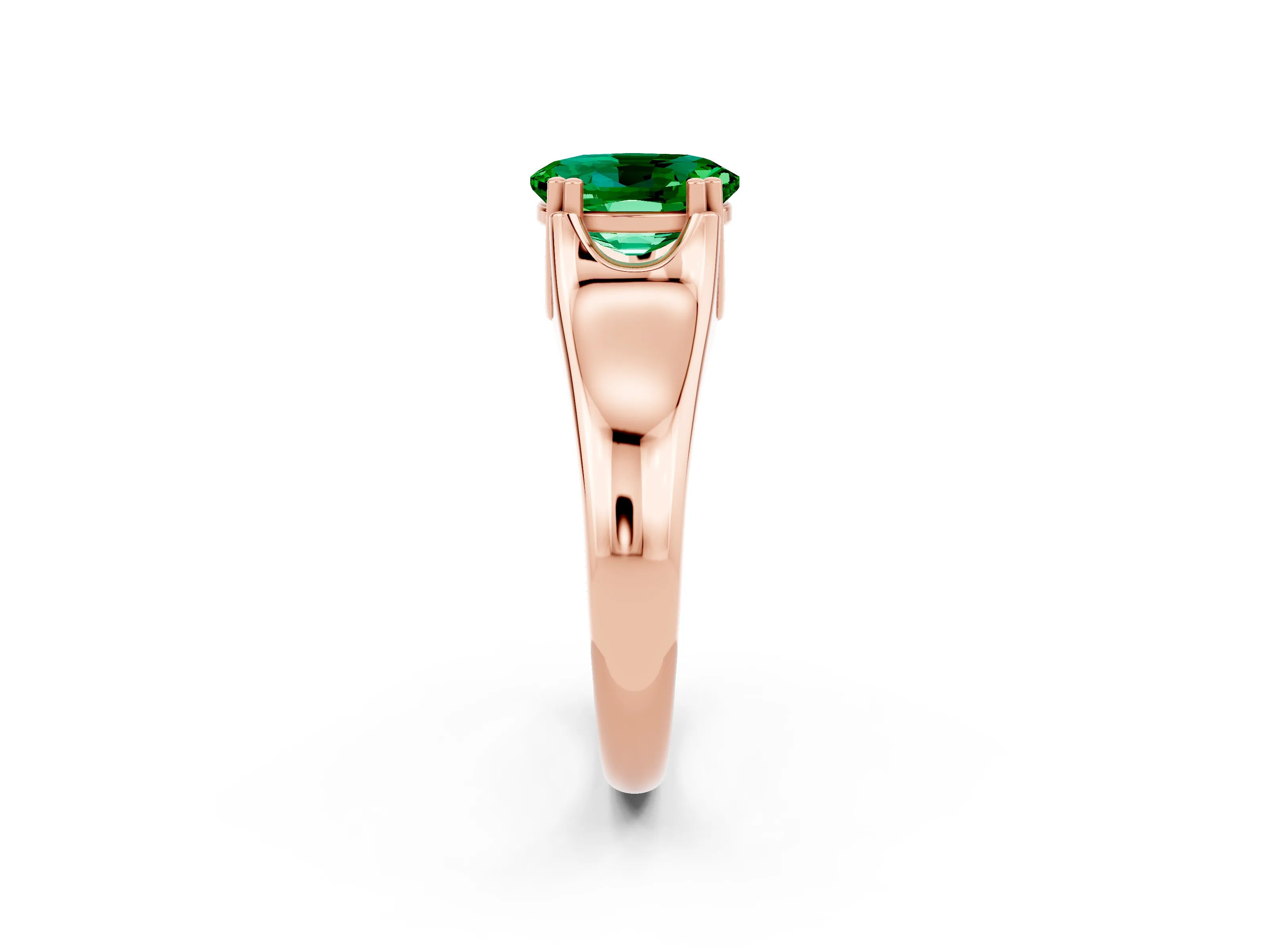 Rose gold Oval Cut Emerald Solitaire Ring with Wide Band and Prong Setting_2