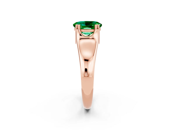 Rose gold Oval Cut Emerald Solitaire Ring with Wide Band and Prong Setting