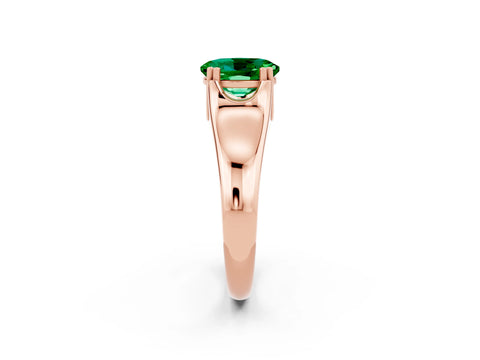 Rose gold Oval Cut Emerald Solitaire Ring with Wide Band and Prong Setting_2