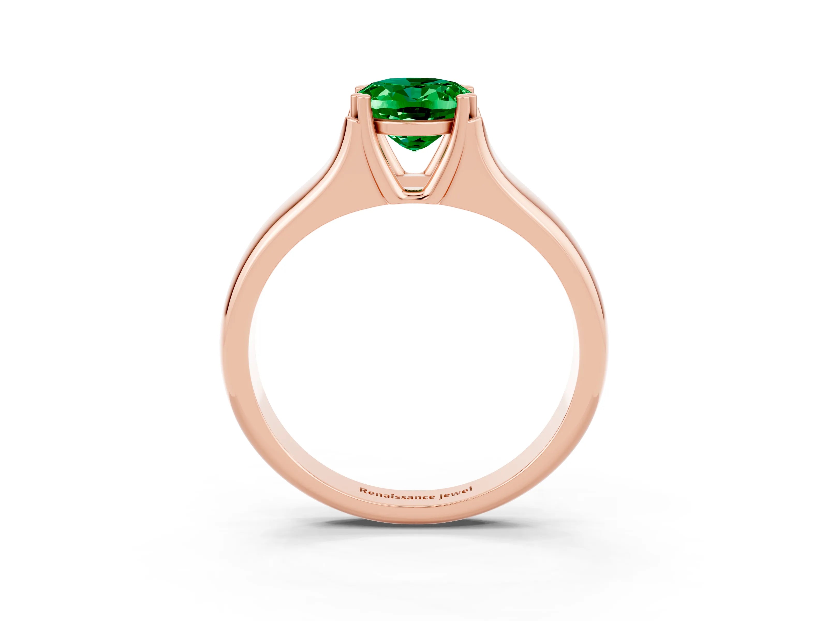 Rose gold Oval Cut Emerald Solitaire Ring with Wide Band and Prong Setting_3