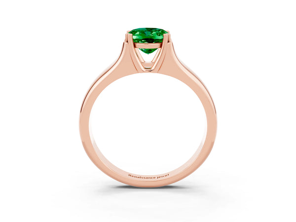Rose gold Oval Cut Emerald Solitaire Ring with Wide Band and Prong Setting