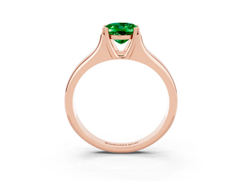 Rose gold Oval Cut Emerald Solitaire Ring with Wide Band and Prong Setting_3