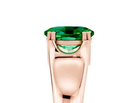 Rose gold Oval Cut Emerald Solitaire Ring with Wide Band and Prong Setting_5