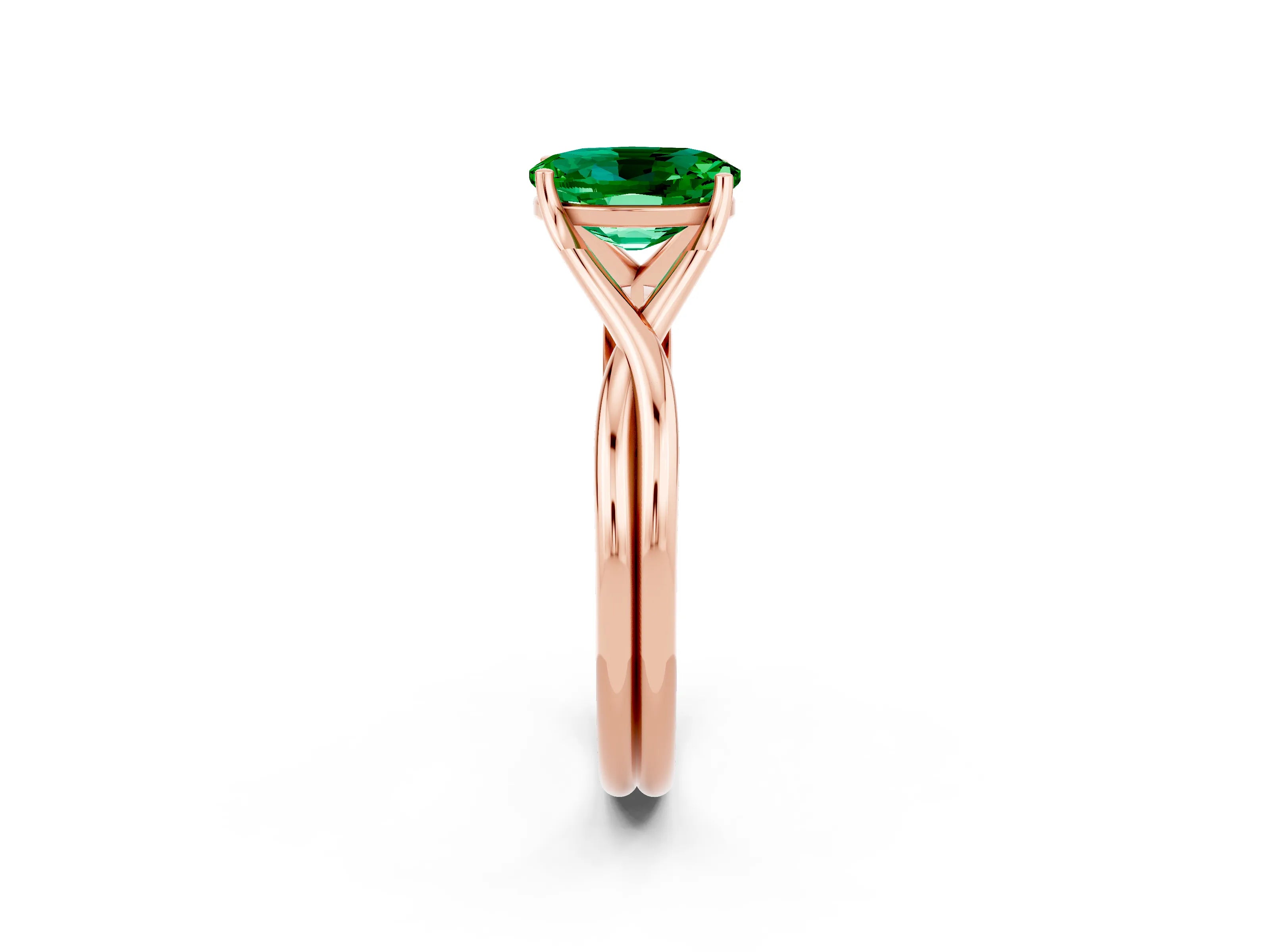 Rose gold Oval Cut Emerald Solitaire Twist Band Prong Setting Ring_24