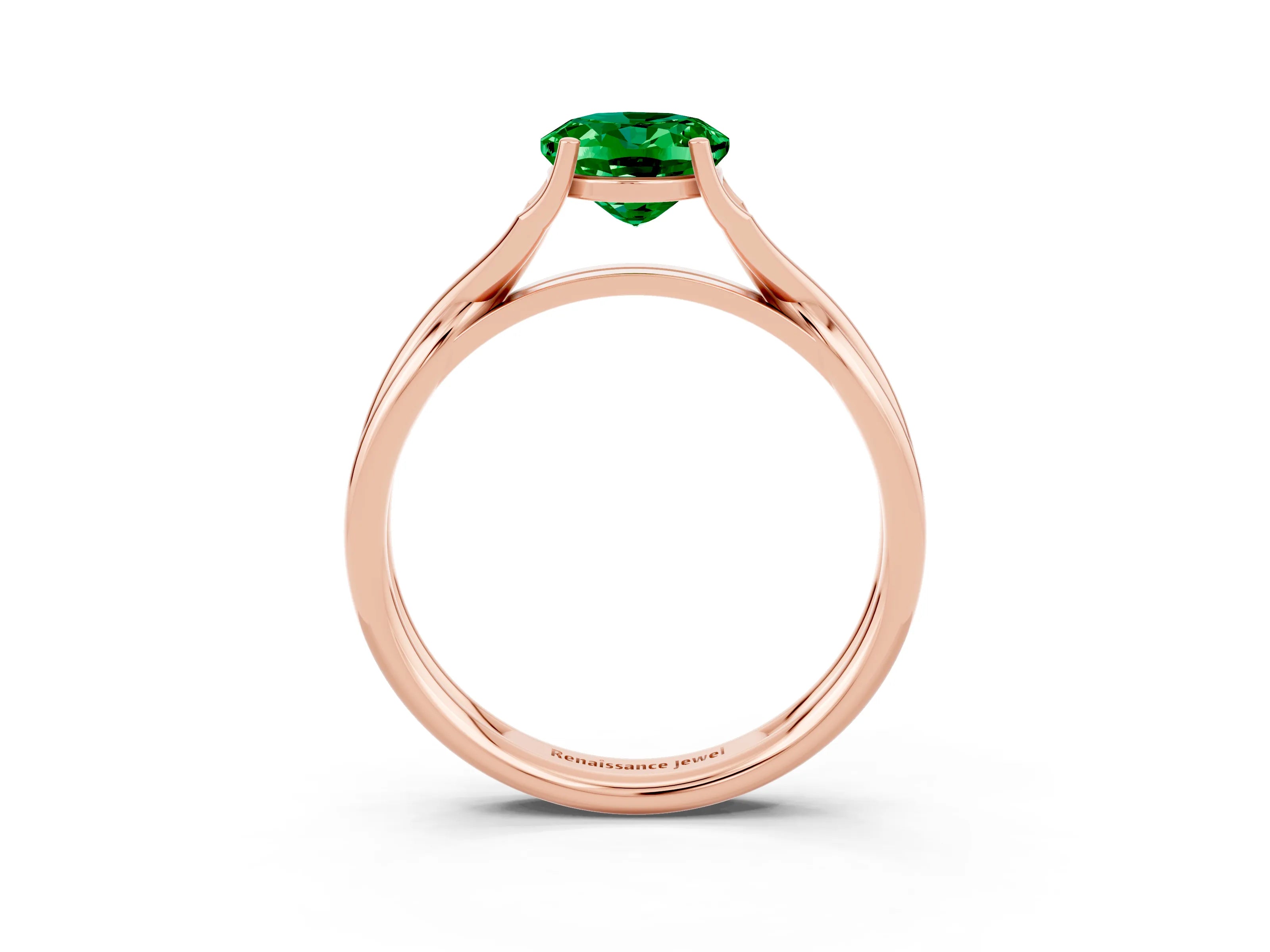 Rose gold Oval Cut Emerald Solitaire Twist Band Prong Setting Ring_25