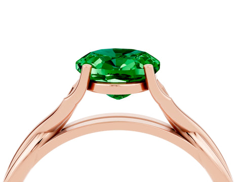 Rose gold Oval Cut Emerald Solitaire Twist Band Prong Setting Ring_26