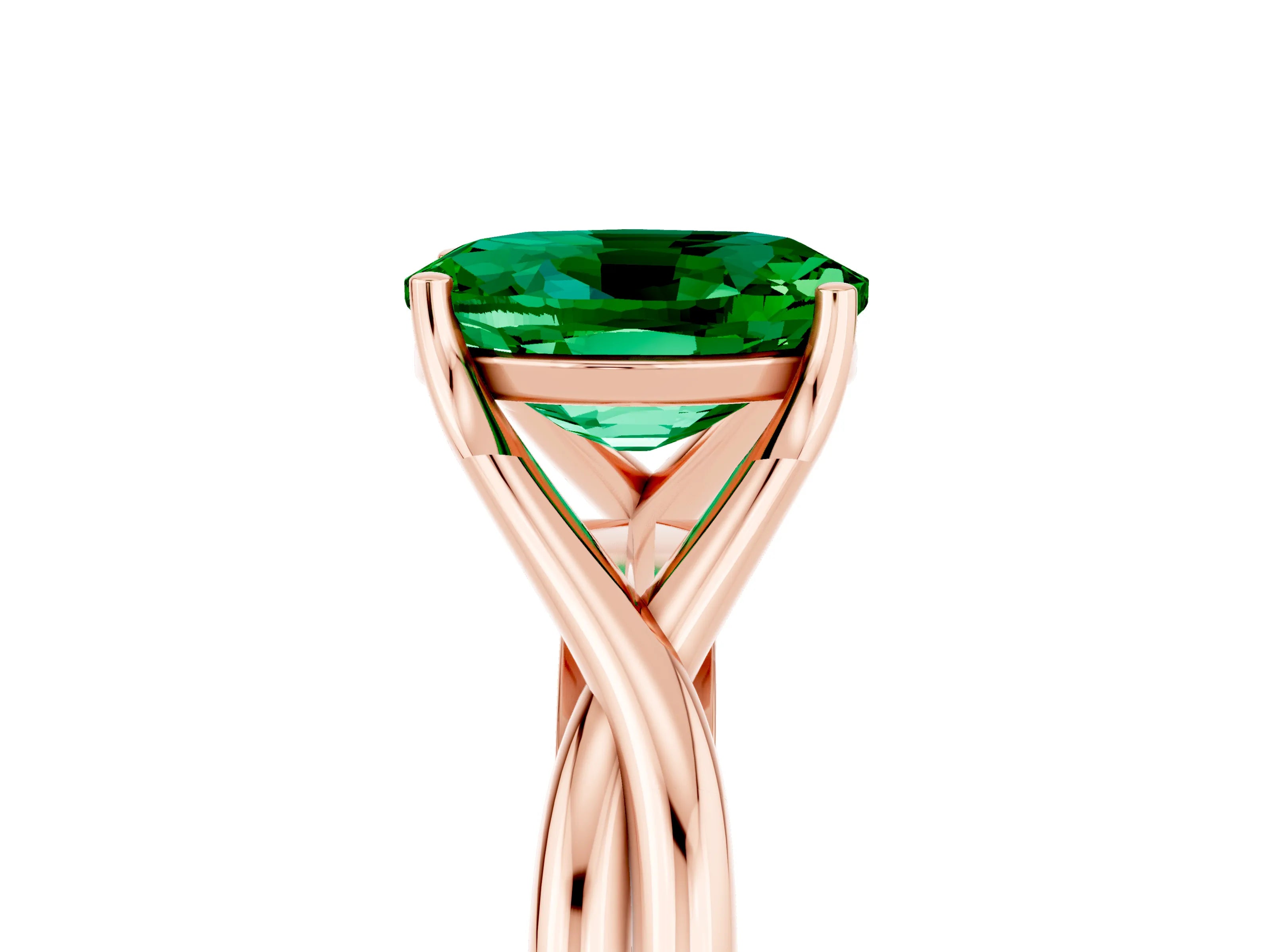 Rose gold Oval Cut Emerald Solitaire Twist Band Prong Setting Ring_27