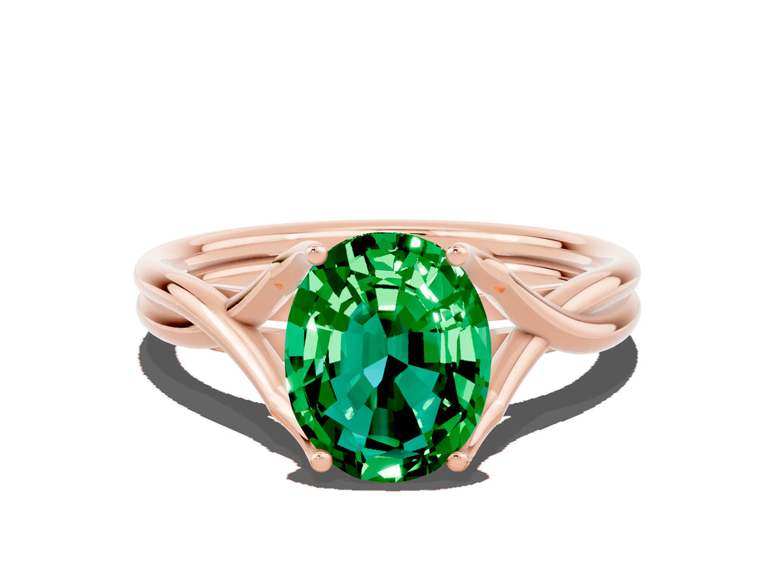 Rose gold Oval Cut Emerald Solitaire Twist Band Prong Setting Ring_34
