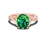 Rose gold Oval Cut Emerald Solitaire Twist Band Prong Setting Ring_34