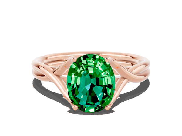 Rose gold Oval Cut Emerald Solitaire Twist Band Prong Setting Ring