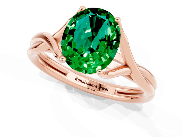 Rose gold Oval Cut Emerald Solitaire Twist Band Prong Setting Ring