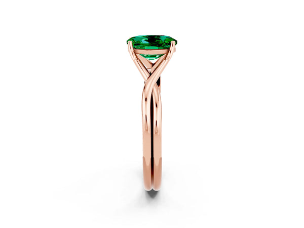 Rose gold Oval Cut Emerald Solitaire Twist Band Prong Setting Ring