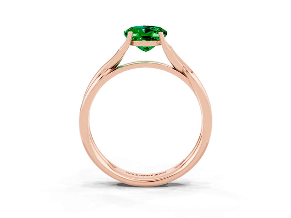 Rose gold Oval Cut Emerald Solitaire Twist Band Prong Setting Ring