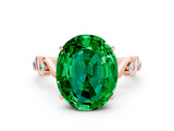 Rose gold Oval Cut Emerald Solitaire Twisted Band with Round  Accents and Prong Setting_12