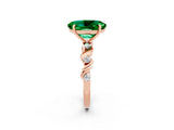 Rose gold Oval Cut Emerald Solitaire Twisted Band with Round  Accents and Prong Setting_14