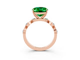 Rose gold Oval Cut Emerald Solitaire Twisted Band with Round  Accents and Prong Setting_15