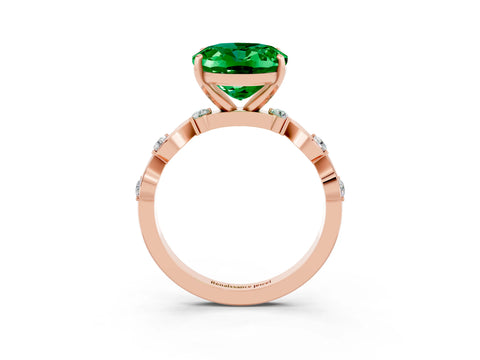 Rose gold Oval Cut Emerald Solitaire Twisted Band with Round  Accents and Prong Setting_15