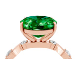 Rose gold Oval Cut Emerald Solitaire Twisted Band with Round  Accents and Prong Setting_16