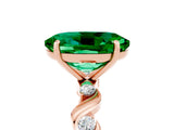 Rose gold Oval Cut Emerald Solitaire Twisted Band with Round  Accents and Prong Setting_17