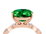 Rose gold Oval Cut Emerald Solitaire Twisted Band with Round  Accents and Prong Setting_18