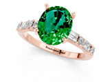 Rose gold Oval Cut Emerald Solitaire with Side Baguettes and Channel Set Band_1