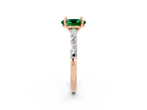 Rose gold Oval Cut Emerald Solitaire with Side Baguettes and Channel Set Band_2