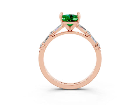 Rose gold Oval Cut Emerald Solitaire with Side Baguettes and Channel Set Band_3