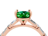 Rose gold Oval Cut Emerald Solitaire with Side Baguettes and Channel Set Band_4