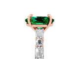 Rose gold Oval Cut Emerald Solitaire with Side Baguettes and Channel Set Band_5