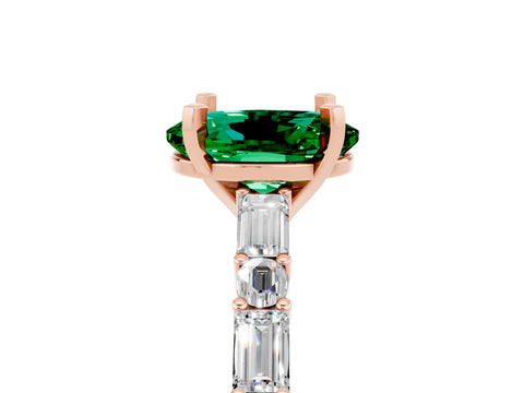 Rose gold Oval Cut Emerald Solitaire with Side Baguettes and Channel Set Band_5