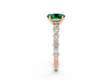 Rose gold Oval Cut Emerald Solitaire with Side Stones, Pave Band, Four-Prong Setting_38