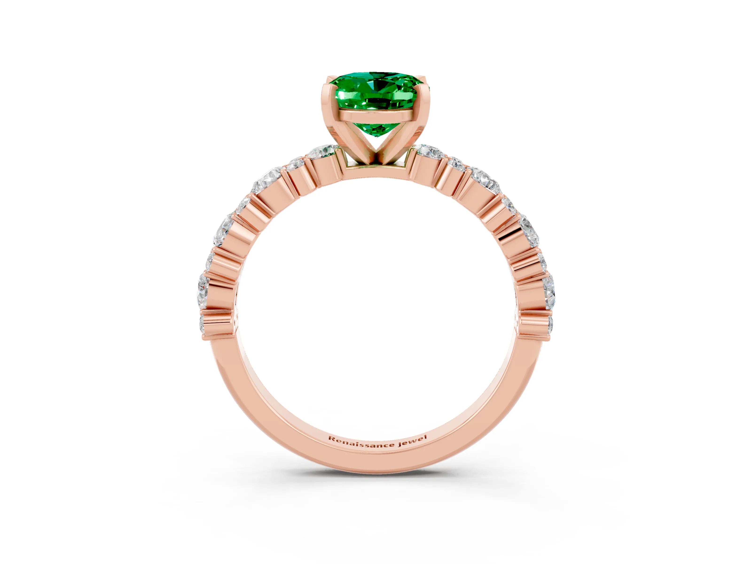 Rose gold Oval Cut Emerald Solitaire with Side Stones, Pave Band, Four-Prong Setting_39