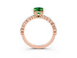 Rose gold Oval Cut Emerald Solitaire with Side Stones, Pave Band, Four-Prong Setting_39